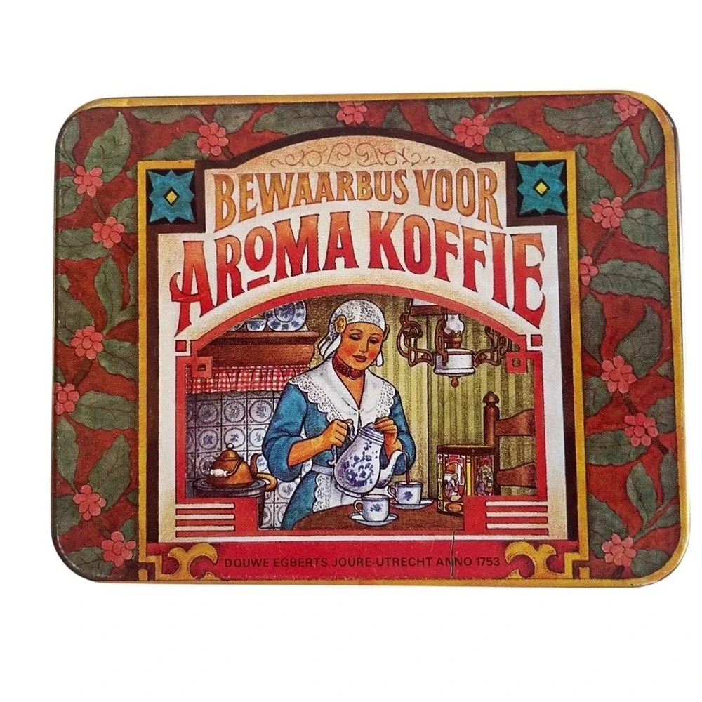 Vintage Douwe Egberts Aroma Koffie Tin De Landman Dutch Coffee Canister Blue Red